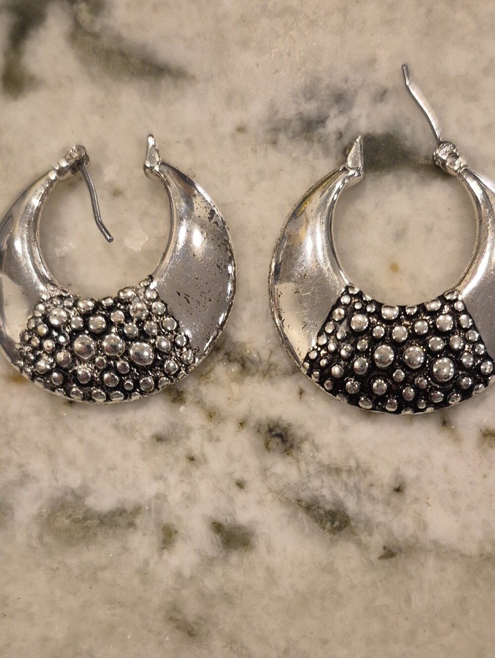 Silver Textured Crescent Hoop Earrings - Women's Jewelry